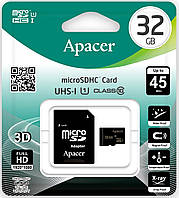 Флеш карта 32GB microSDHC Apacer Class 10+SD adap