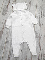 74 6-8 міс подвійний трикотаж дитячий теплий чоловічок для новонароджених з капюшоном вушками капітон 8047