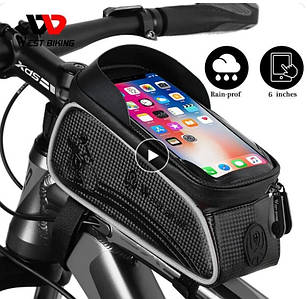 Велосумка WEST BIKING на раму під смартфон 6,2" + дождевик