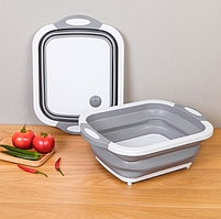 Дошка кухонна обробна, миска зі зливом 6 л складна багатофункціональна 3в1 37х27 см