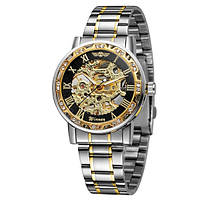 Мужские часы наручные серебристые с золотистыми вставками Winner Naturale Denwer P Чоловічий годинник наручний
