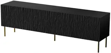 Cama Meble Szafka Rtv Jungle 190X40,5X59,5 Czarny Mat + Złote Nóżki