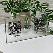 Інставізитка, QR-коди на акриловому блоці 220х120 мм Акрил прозорий 15 мм, ACRY