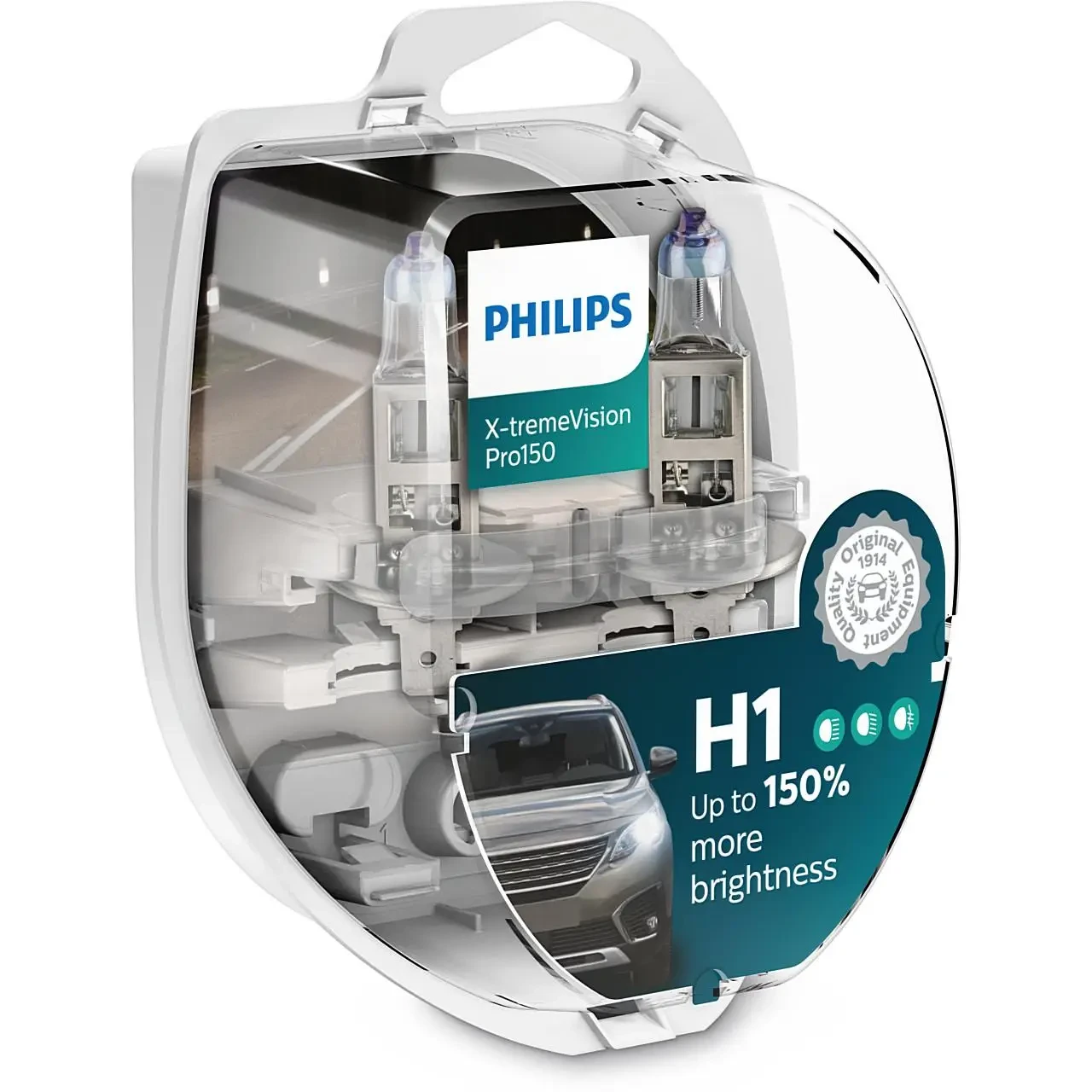 Лампа автомобільна H1 X-tremeVision Pro150 12V 55W P14.5s на 150% збільшений світловий потік пара 2шт PHILIPS