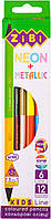 Карандаши разноцветные Double Neon+Metallic 6 шт. 12 цветов в коробке ZB.2465