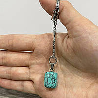 Натуральный камень Бирюза - кулон талисман в форме "мини блок" на брелке - оригинальный подарок парню,девушке