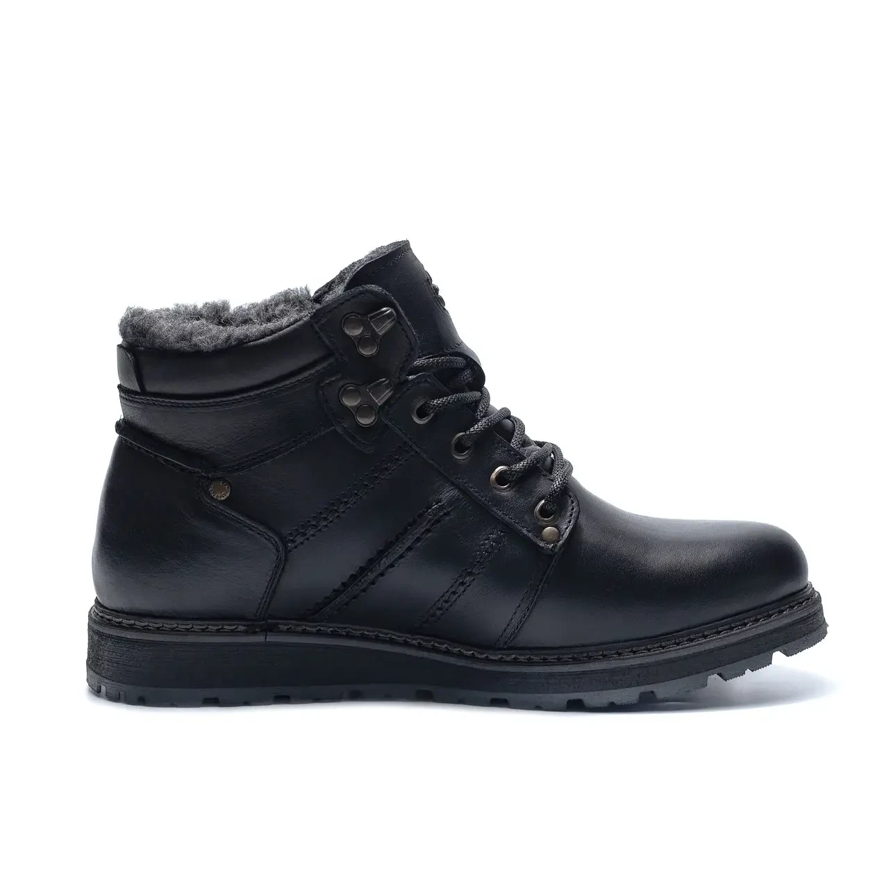Чоловічі теплі чорні черевики від українського виробника, зимове чоловіче шкіряне взуття на хутрі