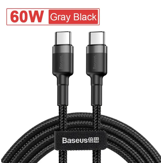 Кабель Baseus USB типу C до USB C для iPhone 15 60 Вт PD Шнур для швидкого заряджання зарядного пристрою для Macbook Xiaomi Ка, фото 1
