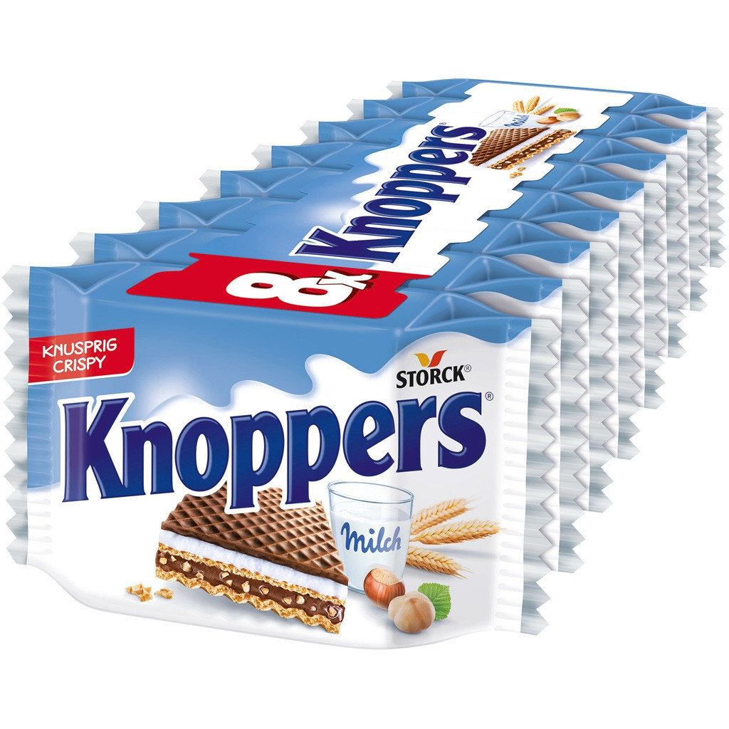 Вафлі з горіховою начинкою і молочною нугою 5 шт. по 25 г Knoppers, 125 г, Німеччина