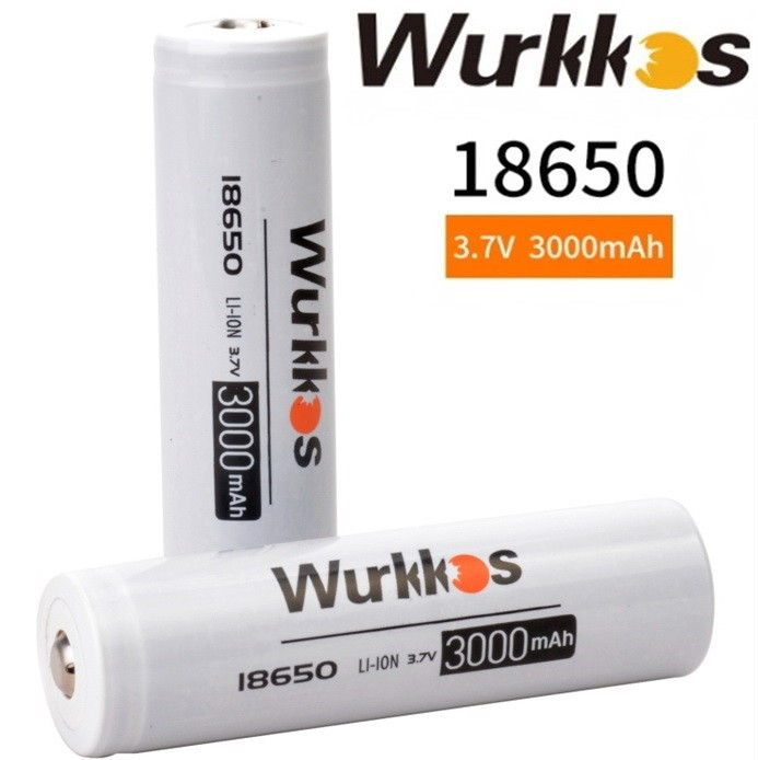 Акумулятор 18650 WURKKOS 3000mAh Li-Ion 3.7v, 500 циклів, Немає ефекту пам'яті, Реальна ємність, Оригінал, 1 шт.