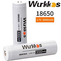 Акумулятор 18650 WURKKOS 3000mAh Li-Ion 3.7v, 500 циклів, Немає ефекту пам'яті, Реальна ємність, Оригінал, 1 шт.