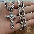Срібний прямий хрест та ланцюжок чоловічий комплект з чорнінням 925 проба, фото 2