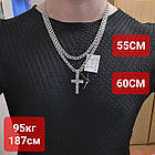 Срібний прямий хрест та ланцюжок чоловічий комплект з чорнінням 925 проба, фото 8