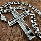 Срібний прямий хрест та ланцюжок чоловічий комплект з чорнінням 925 проба, фото 3
