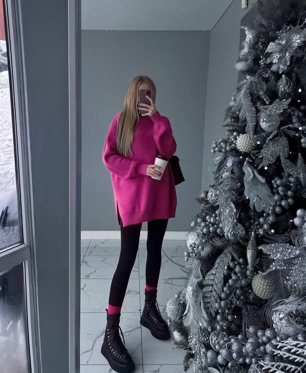 Жіночий довгий ангорський светр в рубчик + легінси