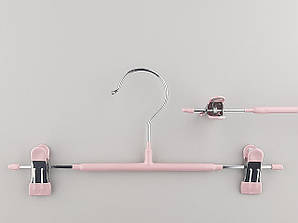 Плічка 30 см металеві з прищіпками для брюк і спідниць в силіконовому покритті рожевого кольору