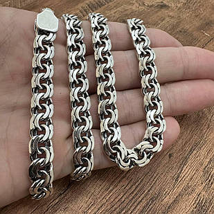 Масивний срібний ланцюжок плоский бісмарк 79 г срібло чорнене 925 проби