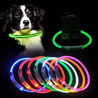 Светодиодный LED регулируемый ошейник на аккумуляторе для средних, маленьких собак и кошек. 35 см. ( Зелёный )