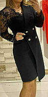 Жіноче вбрання-піджак на запах довгий рукав пудра беж чорний червоний 38-70 розміру