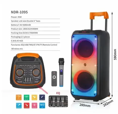Колонка Bluetooth NDR-1095 «8*2» 6000W мікрофон безпорідний, пульт