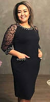 Женское платье черного цвета с узорами 36-70 размер