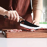 Кований багатофункціональний обробний ніж фултанг 14.5 см для дому та пікніків з отвором під палець., фото 3