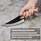 Кований багатофункціональний обробний ніж фултанг 14.5 см для дому та пікніків з отвором під палець., фото 4