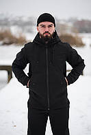 Комфортная мужская черная куртка на весну, теплая мужская черная весенняя куртка софтшел