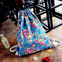 Жіночий рюкзак мішок блакитний з квітами