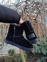 УГГИ ЧЕРНЫЕ ЗАМША со змейкой (H=20) натуральные зимние на молнии унисекс полусапожки ботинки