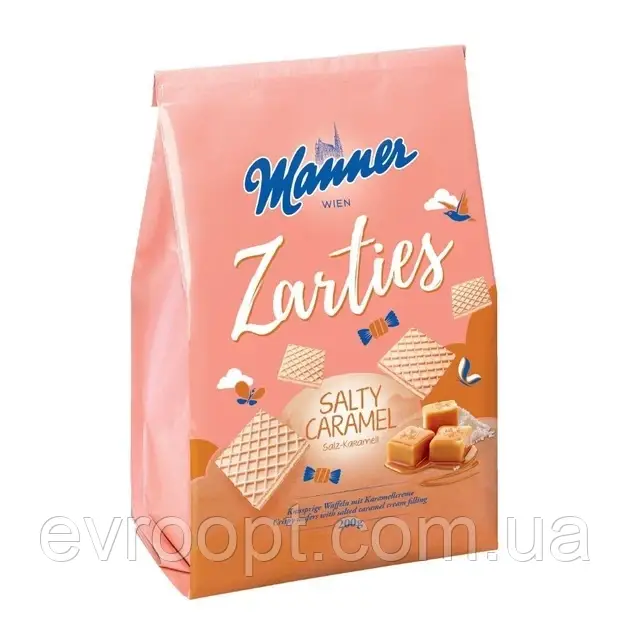 Вафлі Manner Zarties з начинкою солона карамель 200 г 5шт/ящ
