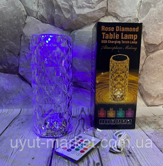 Настільна декоративна проєкційна світлодіодна сенсорна лампа-нічник RGB Crystal Rose Ambience rating, фото 1