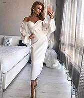 Сукня жіноча білого кольору з рукавами ліхтариками розмір 36-70