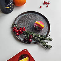 Чорна керамічна тарілка матовий професійний посуд для кафе ресторанів 21 см JM1535B