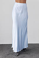 Длинная атласная юбка на резинке - голубой цвет, M (есть размеры) kr