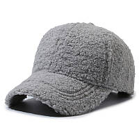 Меховая кепка барашек серая, теплая бейсболка, женский головной убор, FS-2238
