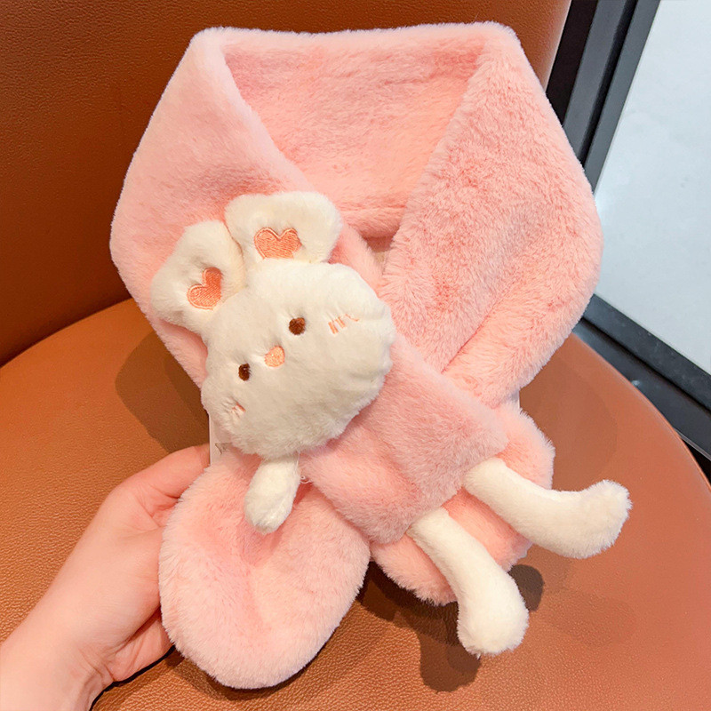 Рожевий шарф із Зайчиком, дитячий зимовий хутряний шарф, для дівчинки, FS-2248