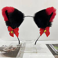 Ободок Кошачьи ушки черно-красные со звоночками , косплей, аниме, манги, монокума, FS-2273
