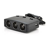 АЗП розгалужувач Olesson 1636, 12V-3 * 12V + 2 * USB, Black, Blister