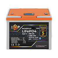 Аккумулятор LP LiFePO4 12,8V - 100 Ah (1280Wh) (BMS 100A/50А) пластик LCD Smart BT Кешбек до 5%