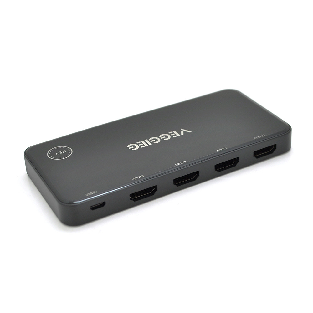 HDMI свіч VEGGIEG V-HD04 4k x 2k, 3 x 1 портів, з USB-кабелем і пультом дистанційного керування, Black,
