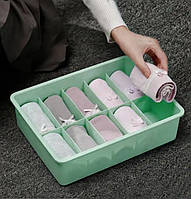 Пластиковий ящик-органайзер з кришкою на 10 осередків для зберігання білизни, шкарпеток, трусів. М'ятний