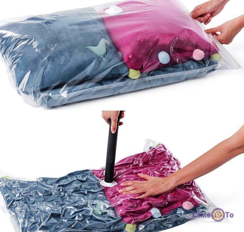 Вакуумный пакет для хранения одежды многоразовый 50х60см, Вакуумный мешок для хранения вещей с клапаном - фото 8 - id-p2064423441