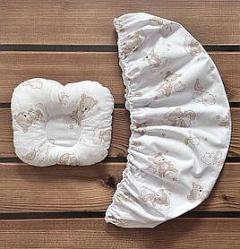 Комплект в дитячу коляску непромокаючий наматрацник розмір 40×80 см та ортопедична подушка BST Бежевий + Білий