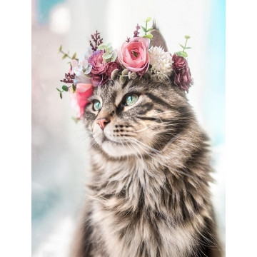 ST468 Алмазна мозаїка Кіт у вінку 30x40, Ні