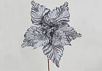 Оксамитова квітка D26*21см, колір-сірий з глітером RM7-078 ЗАЛИШОК