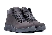 Кожаные зимние мужские серого цвета ботинки на меху со шнуровкой от украинского производителя