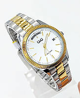 Годинник жіночий Q&Q A15A-002PY на браслеті, колір: комбінований сталь та золотистий. Календар: дата, день тиждня.