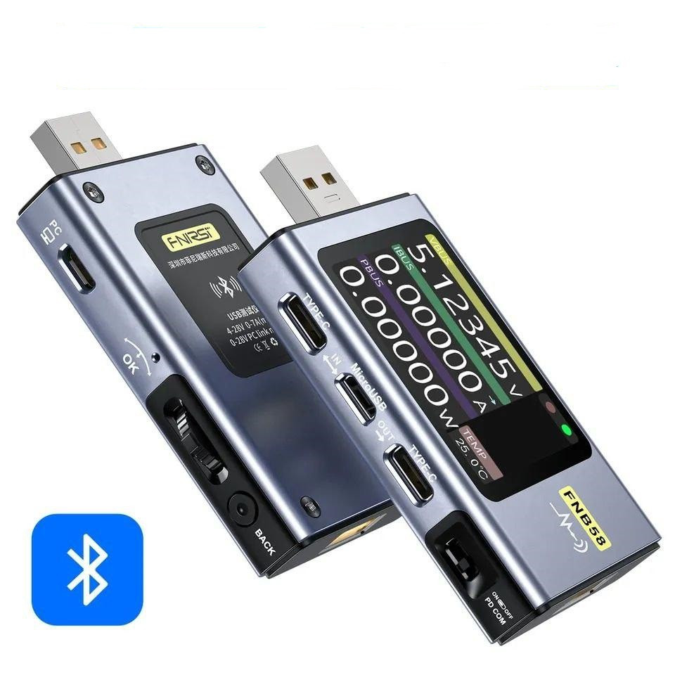 Fnirsi FNB58 USB тестер напруги (4-28V) та струму (0-7A) професійний - з Bluetooth