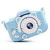 Дитячий цифровий фотоапарат з USB, ET015 Cat, Блакитний / Дитяча фотокамера з чохлом, фото 3